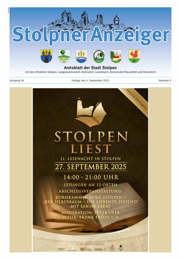 Titelblatt Stolpner Anzeiger - Amtsblatt der Stadt Stolpen mit den Ortsteilen