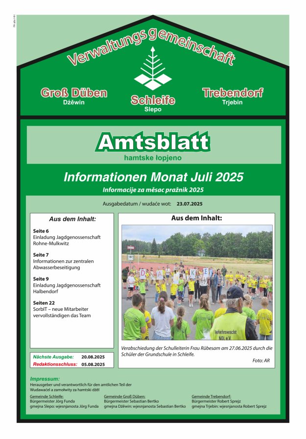 Titelblatt Amtsblatt der Verwaltungsgemeinschaft Schleife