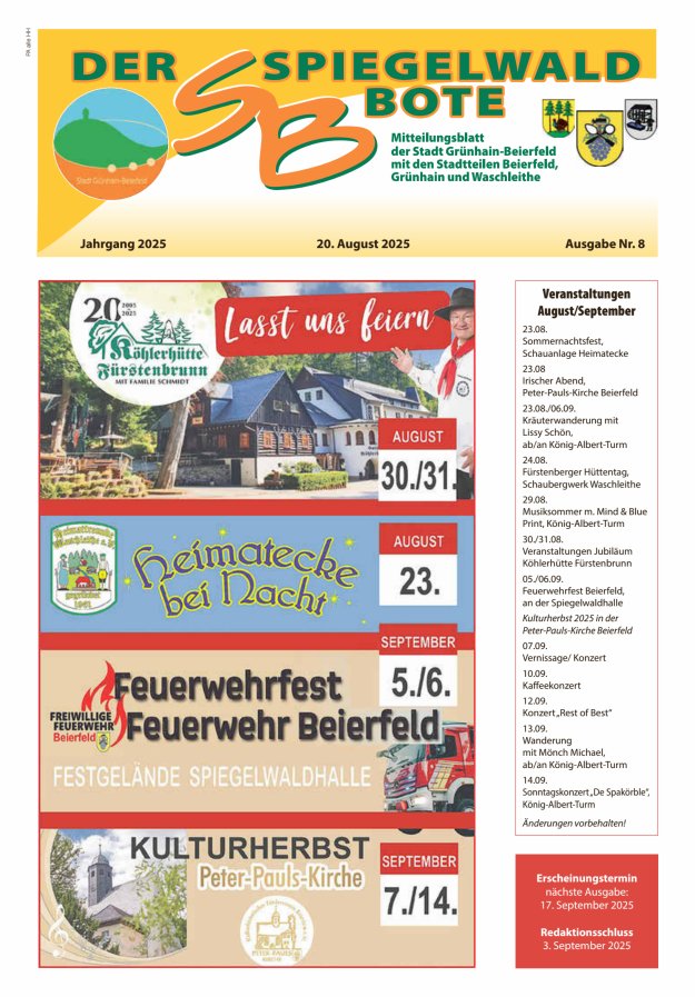 Titelblatt Der Spiegelwaldbote - Amts- und Mitteilungsblatt der Gemeinde Grünhain-Beierfeld 