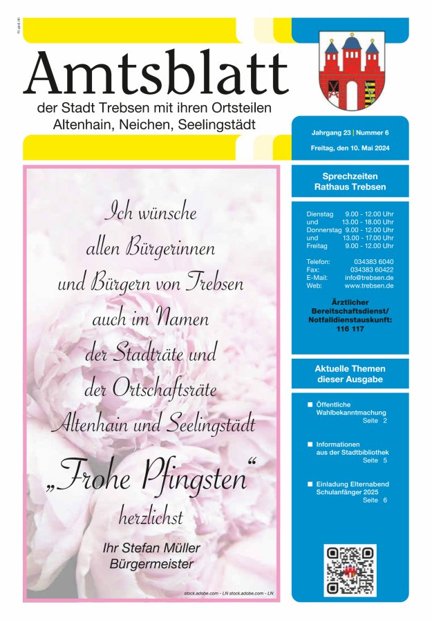 Titelblatt Amtsblatt der Stadt Trebsen mit ihren Ortsteilen Ausgabe: 05/2024