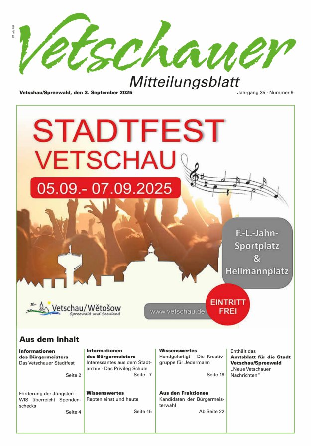 Titelblatt Vetschauer Mitteilungsblatt - Neue Vetschauer Nachrichten (Amtsblatt)