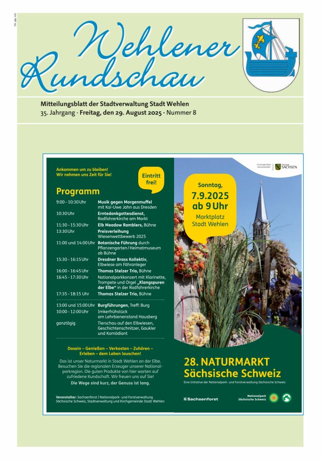 Titelblatt Wehlener Rundschau - Mitteilungsblatt der Stadtverwaltung Stadt Wehlen