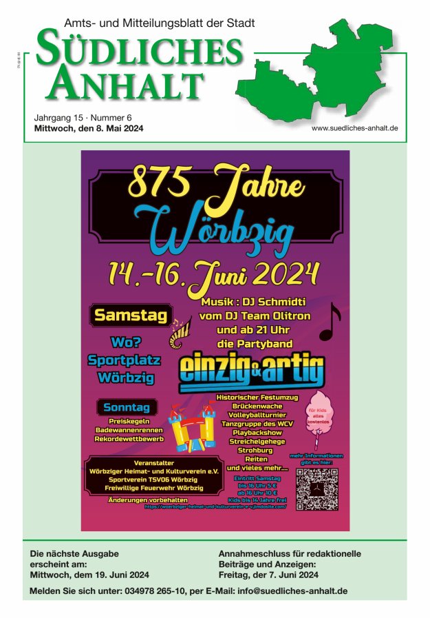 Titelblatt Amts- und Mitteilungsblatt der Stadt Südliches Anhalt Ausgabe: 05/2024