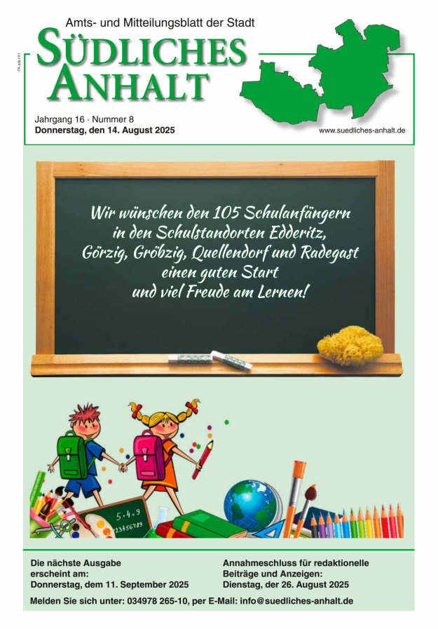 Titelblatt Amts- und Mitteilungsblatt der Stadt Südliches Anhalt