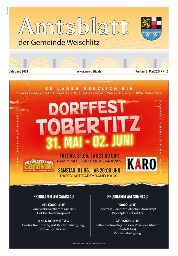 Titelblatt Amtsblatt der Gemeinde Weischlitz Ausgabe: 05/2024