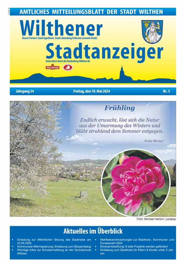 Titelblatt Wilthener Stadtanzeiger | Amtliches Mitteilungsblatt der Stadt Wilthen Ausgabe: 05/2024
