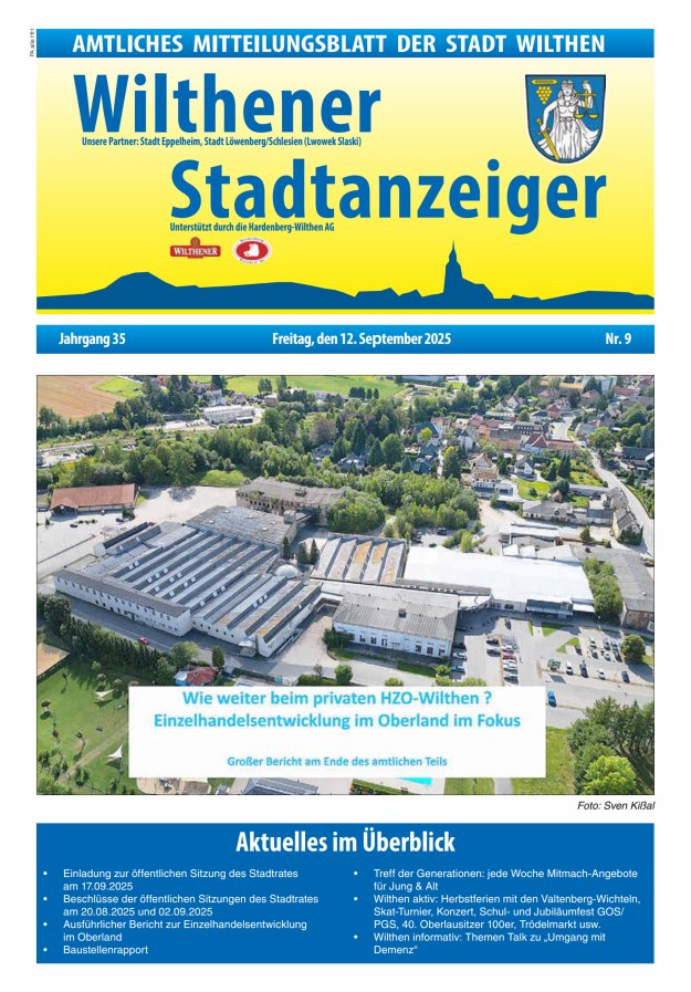 Titelblatt Wilthener Stadtanzeiger - Amtliches Mitteilungsblatt der Stadt Wilthen