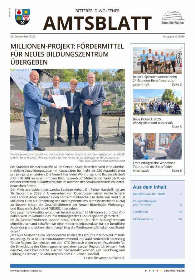 Titelblatt Bitterfeld-Wolfener Amtsblatt Ausgabe: 06/2024