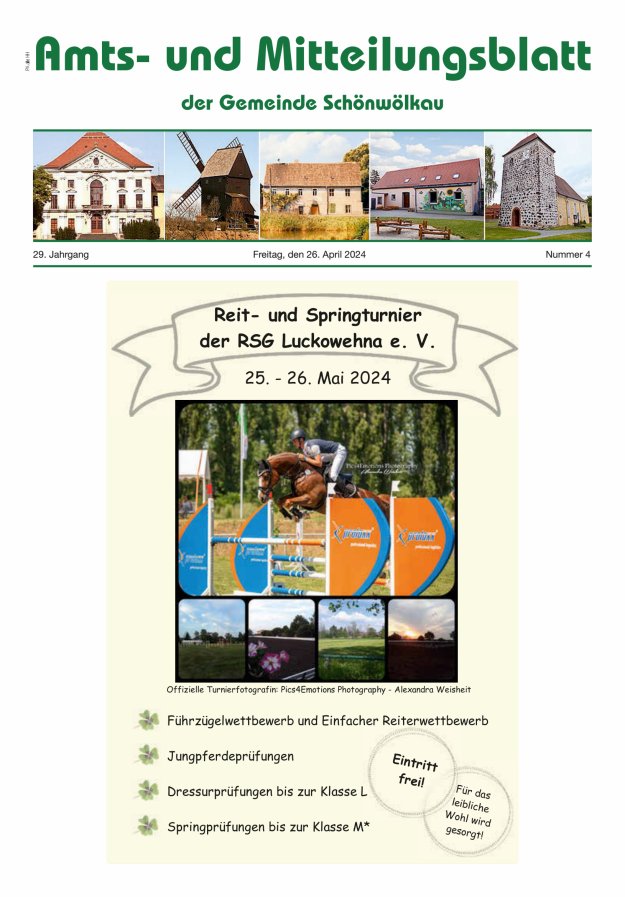 Titelblatt Amts- und Mitteilungsblatt der Gemeinde Schönwölkau Ausgabe: 04/2024