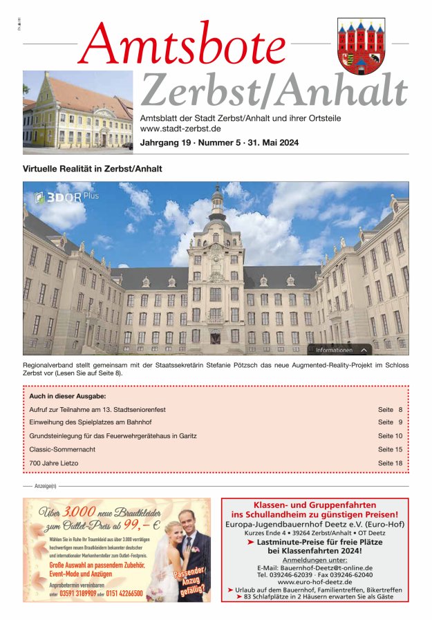 Titelblatt Amtsbote Zerbst/Anhalt – Amtsblatt der Stadt Zerbst/Anhalt und ihrer Ortsteile Ausgabe: 04/2024