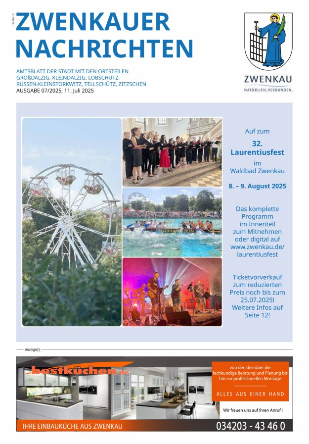 Titelblatt Zwenkauer Nachrichten - Amtsblatt der Stadt mit ihren Ortsteilen