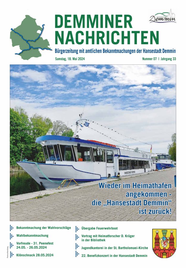 Titelblatt Demminer Nachrichten Ausgabe: 07/2024