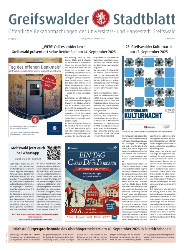 Titelblatt Greifswalder Stadtblatt