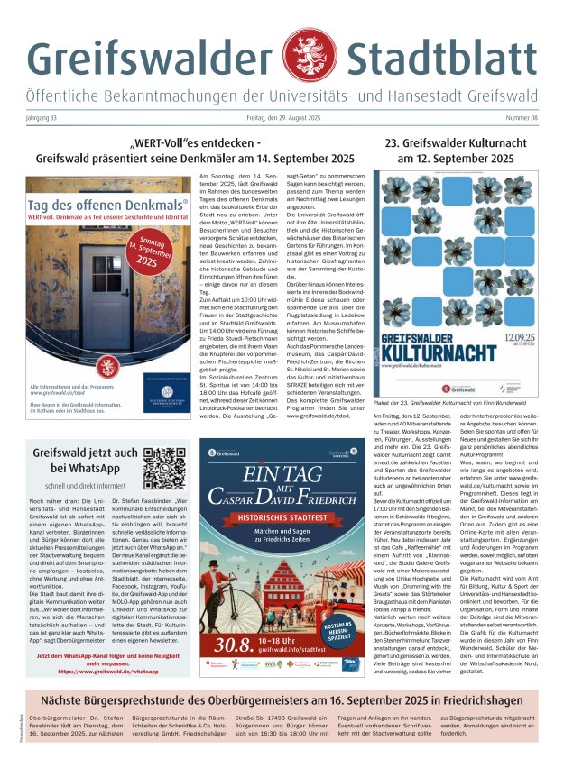 Titelblatt Greifswalder Stadtblatt Ausgabe: 04/2024