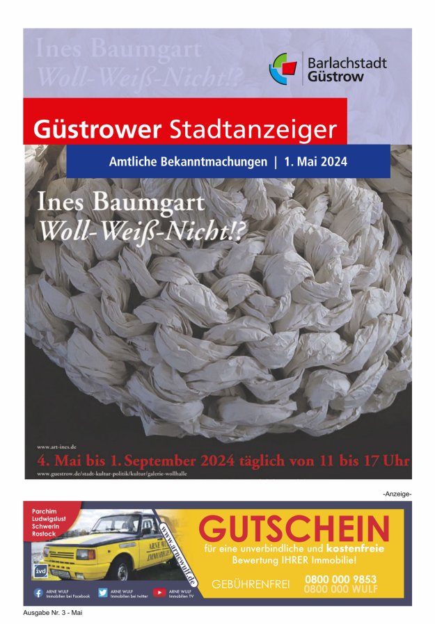 Titelblatt Güstrower Stadtanzeiger Ausgabe: 03/2024