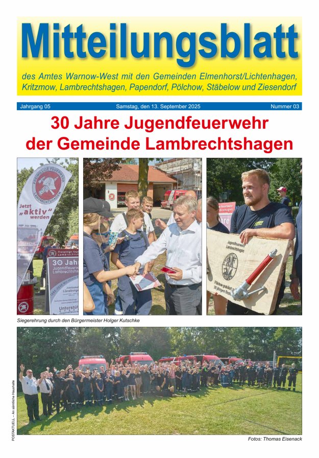 Titelblatt Mitteilungsblatt des Amtes Warnow West Ausgabe: 03/2025