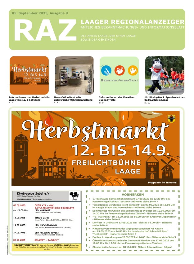 Titelblatt Laager Regionalanzeiger + Stadtanzeiger Ausgabe: 05/2024