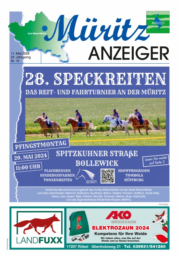Titelblatt Müritz-Anzeiger Roebel Ausgabe: 11/2024