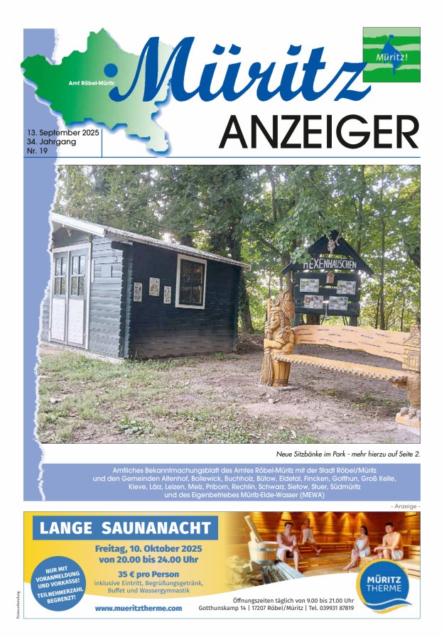 Titelblatt Müritz-Anzeiger Roebel Ausgabe: 10/2024