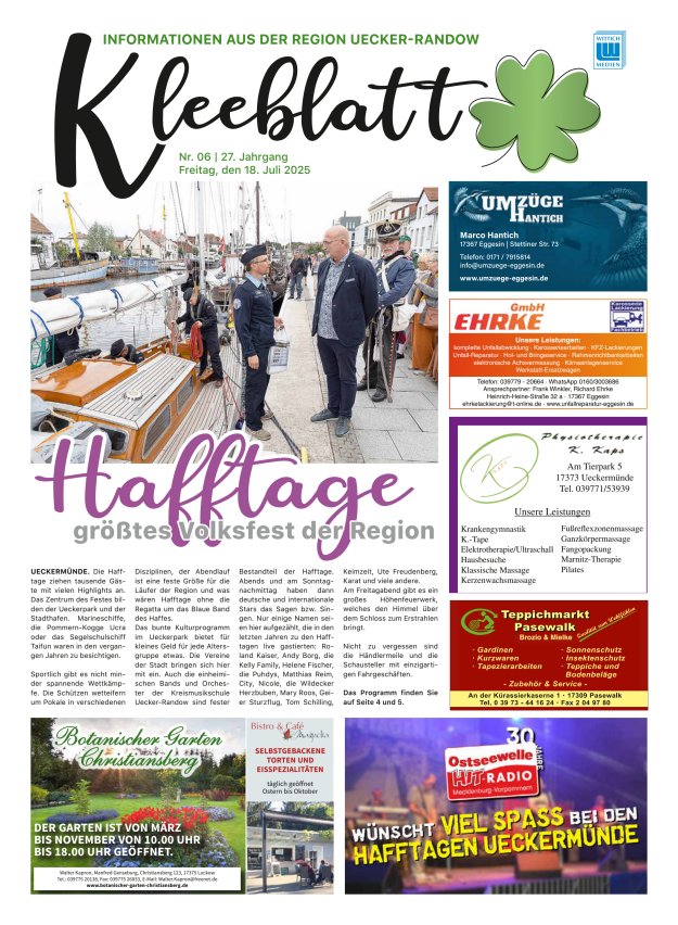 Titelblatt Kleeblatt - Mitteilungsblatt der Region Uecker-Randow Ausgabe: 03/2024