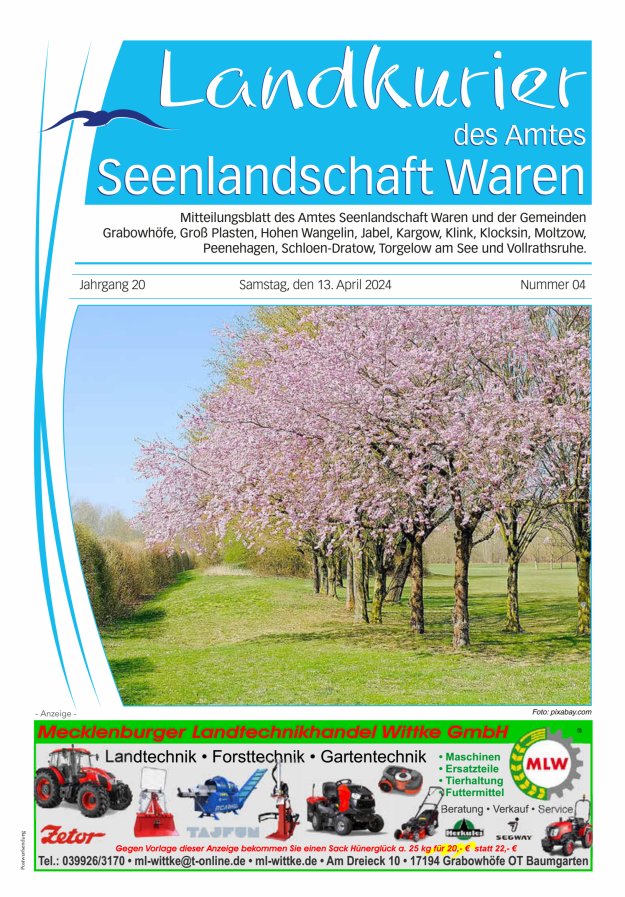 Titelblatt Landkurier des Amtes Seenlandschaft Waren Ausgabe: 04/2024