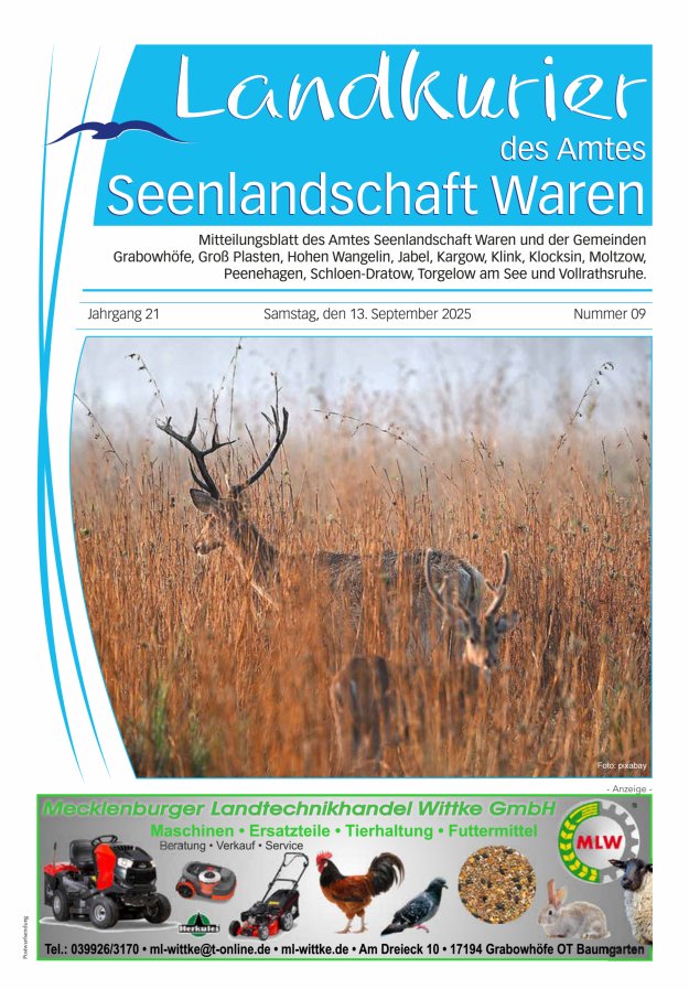 Titelblatt Landkurier des Amtes Seenlandschaft Waren Ausgabe: 09/2025