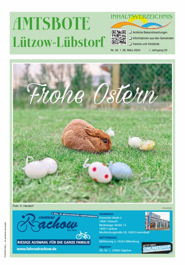 Titelblatt Amtsbote Lützow-Lübstorf Ausgabe: 02/2024