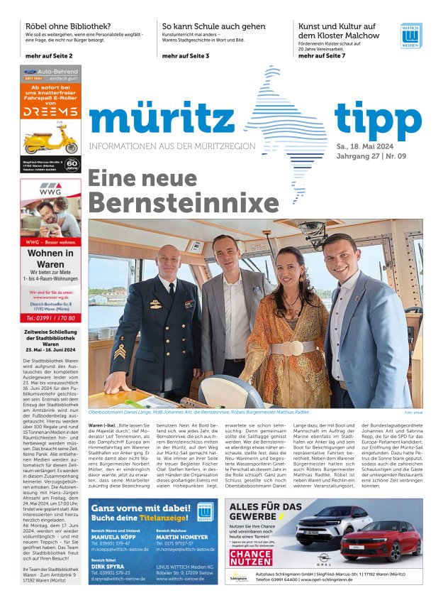 Titelblatt Müritz Tipp Landkreis Waren Ausgabe: 08/2024