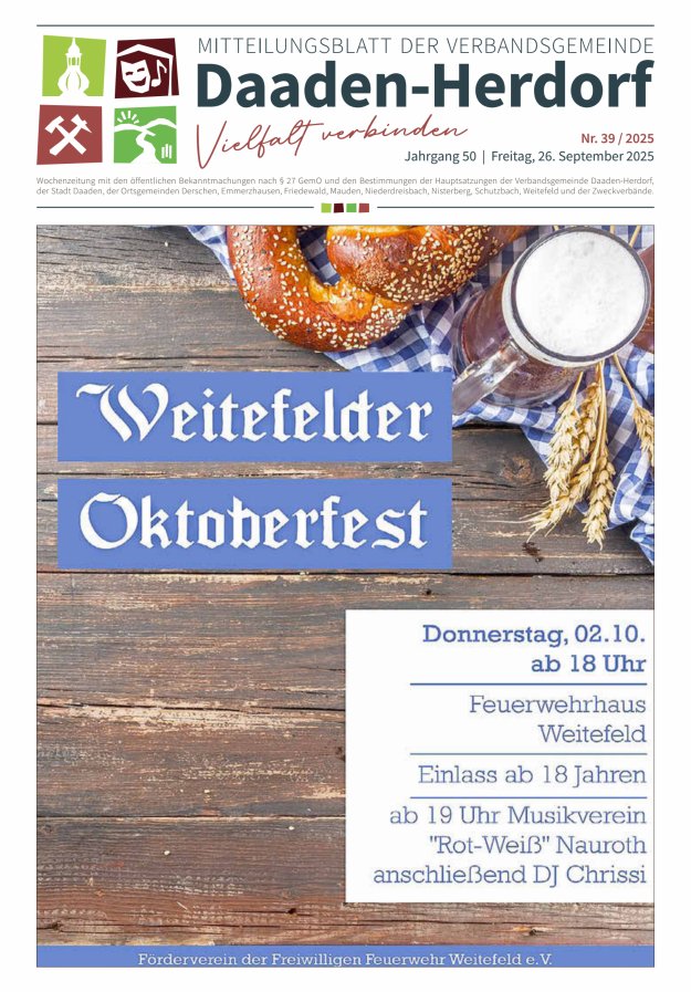 Titelblatt Mitteilungsblatt der Verbandsgemeinde Daaden-Herdorf