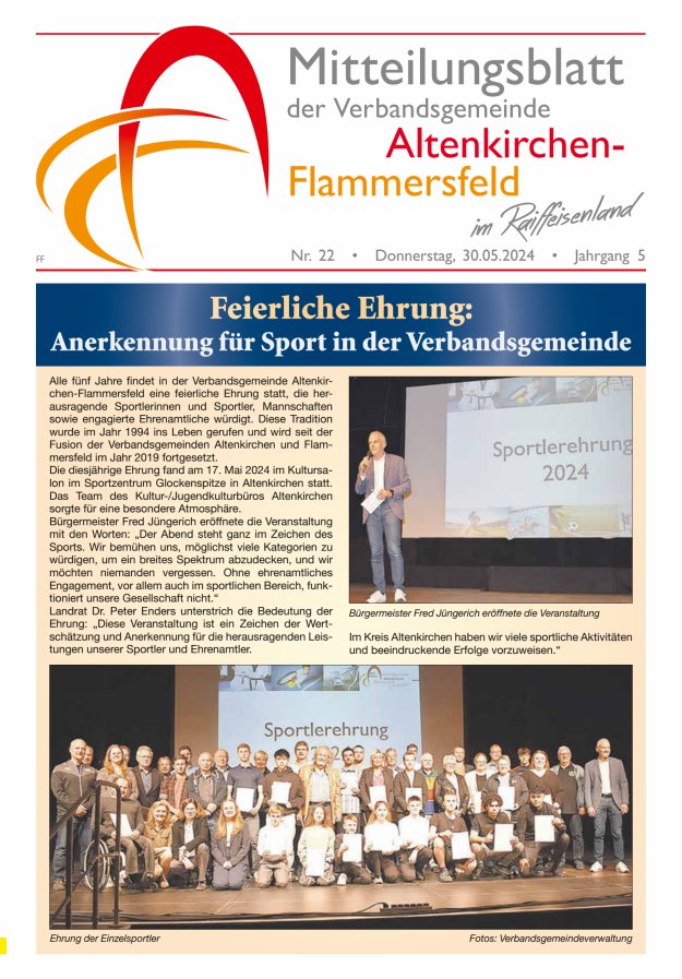 Titelblatt Mitteilungsblatt Verbandsgemeinde Altenkirchen-Flammersfeld, Ausg. Flammersfeld Ausgabe: 19/2024
