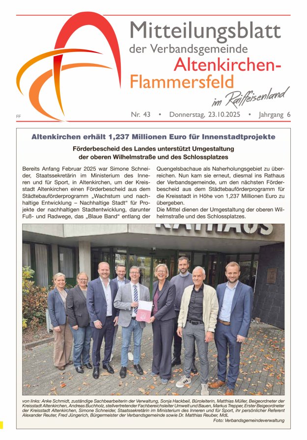 Titelblatt Mitteilungsblatt Verbandsgemeinde Altenkirchen-Flammersfeld, Ausg. Flammersfeld Ausgabe: 20/2024