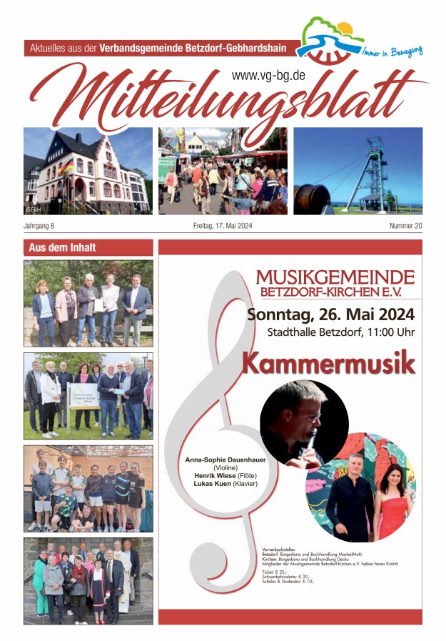 Titelblatt Aktuelles aus der VG Betzdorf-Gebhardshain, Ausgabe Gebhardshain Ausgabe: 18/2024