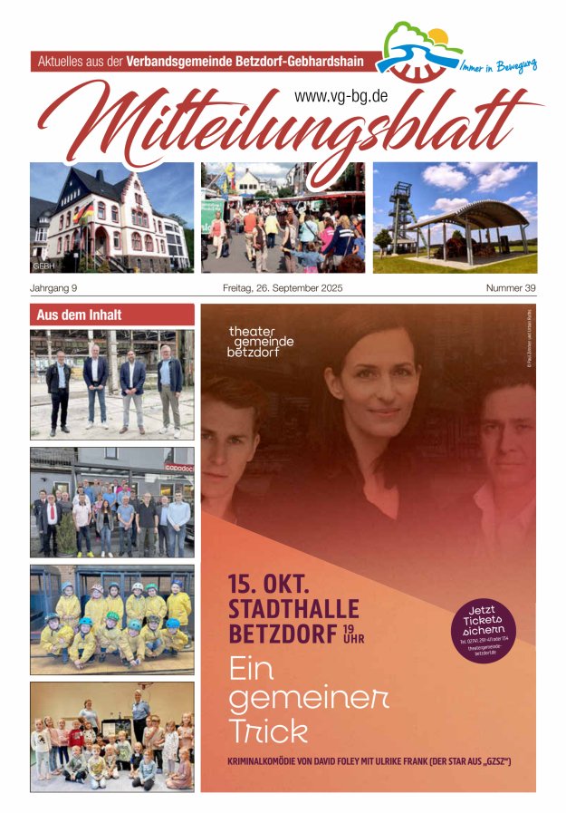 Titelblatt Aktuelles aus der VG Betzdorf-Gebhardshain, Ausgabe Gebhardshain Ausgabe: 20/2024