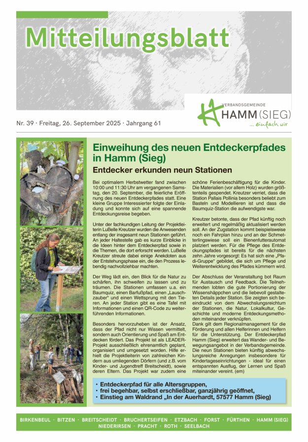 Titelblatt Mitteilungsblatt Hamm/Sieg Ausgabe: 17/2024