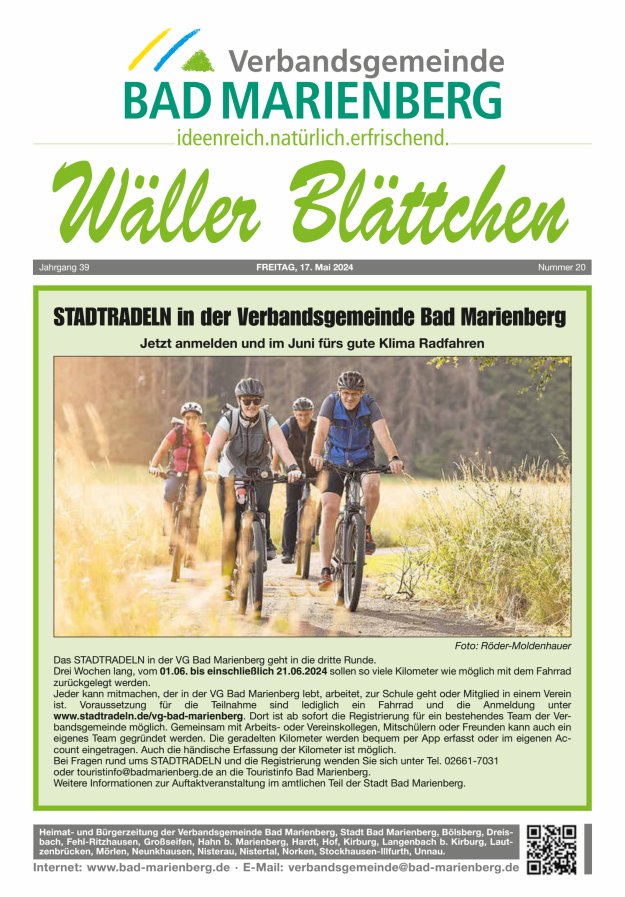 Titelblatt Wäller Blättchen - Verbandsgemeinde Bad Marienberg Ausgabe: 18/2024