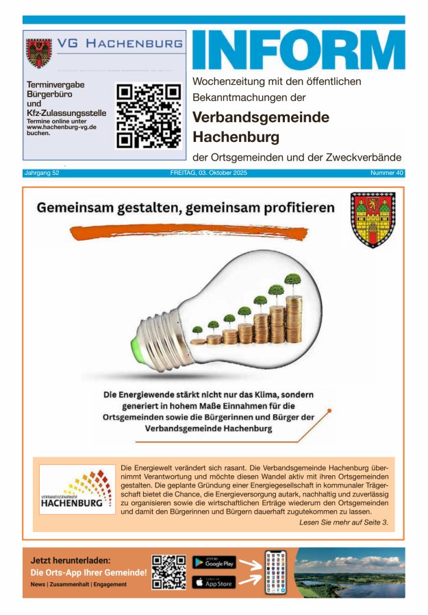 Titelblatt INFORM - Wochenzeitung der Verbandsgemeinde Hachenburg