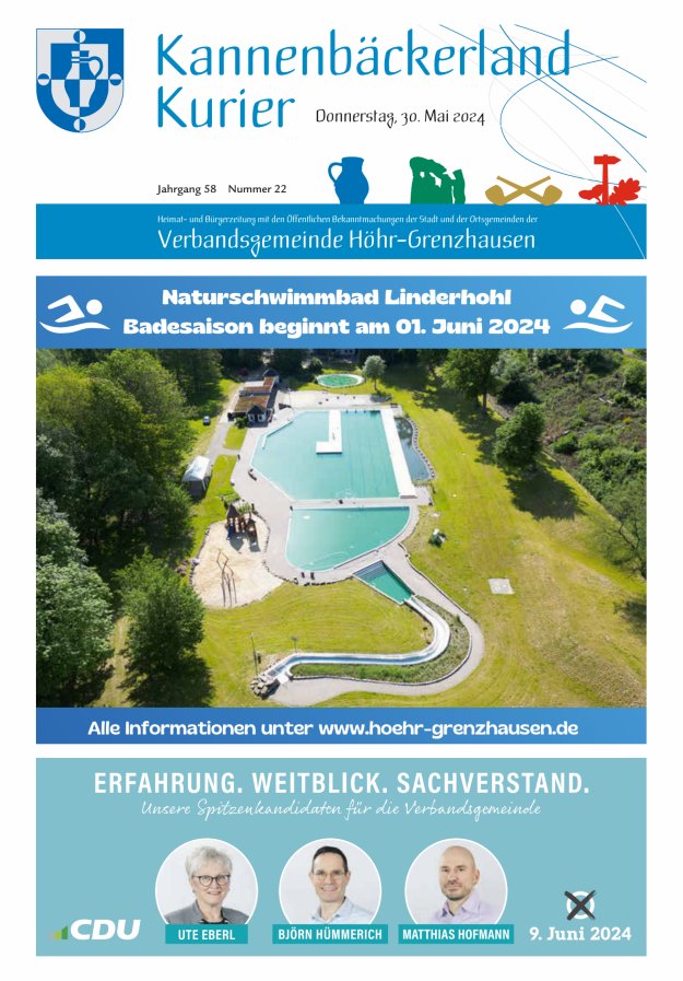 Titelblatt Kannenbäckerland-Kurier Verbandsgemeinde Höhr-Grenzhausen Ausgabe: 19/2024