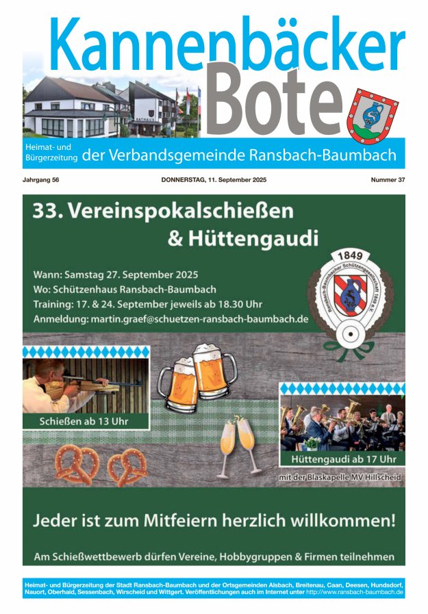 Titelblatt Kannenbäcker-Bote der Verbandsgemeinde Ransbach-Baumbach Ausgabe: 19/2024