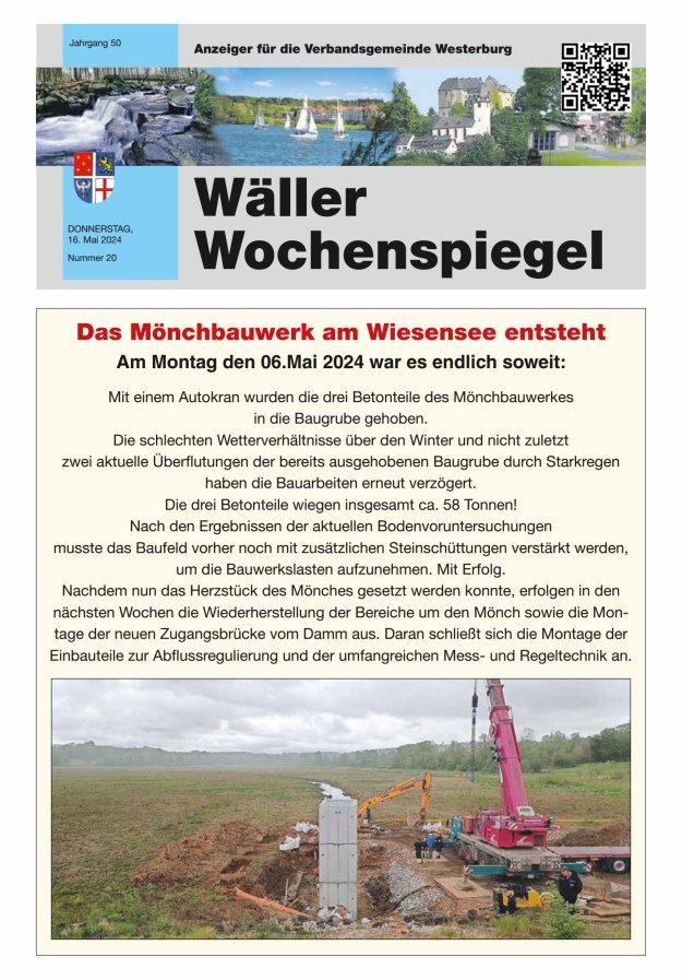 Titelblatt Wäller Wochenspiegel - Anzeiger für die Verbandsgemeinde Westerburg Ausgabe: 20/2024