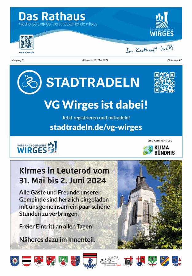 Titelblatt Das Rathaus - Informationen für die Bürger in der VG Wirges Ausgabe: 19/2024