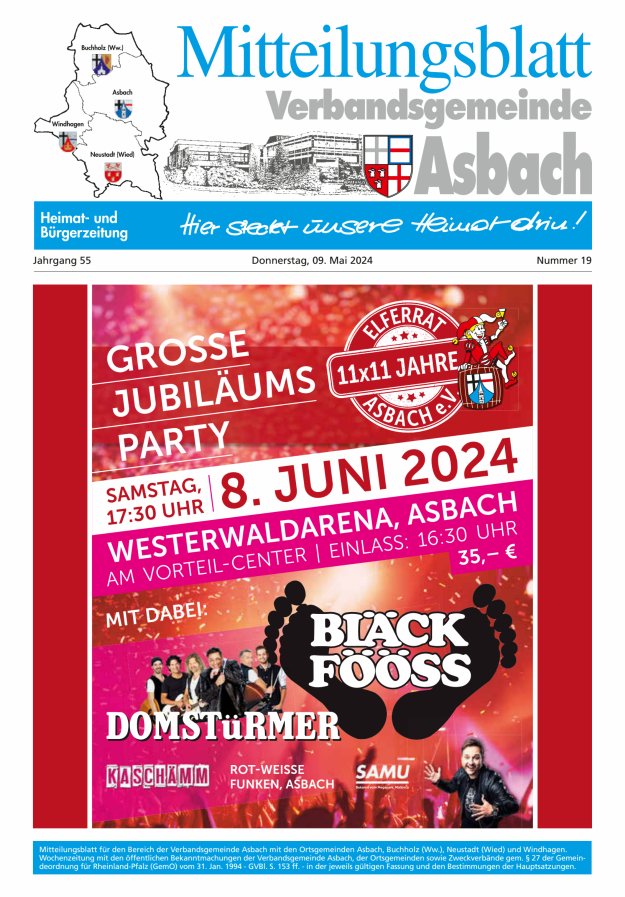 Titelblatt Mitteilungsblatt Verbandsgemeinde Asbach Ausgabe: 18/2024