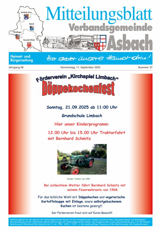 Titelblatt Mitteilungsblatt Verbandsgemeinde Asbach Ausgabe: 20/2024