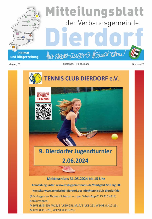 Titelblatt Mitteilungsblatt der Verbandsgemeinde Dierdorf Ausgabe: 18/2024