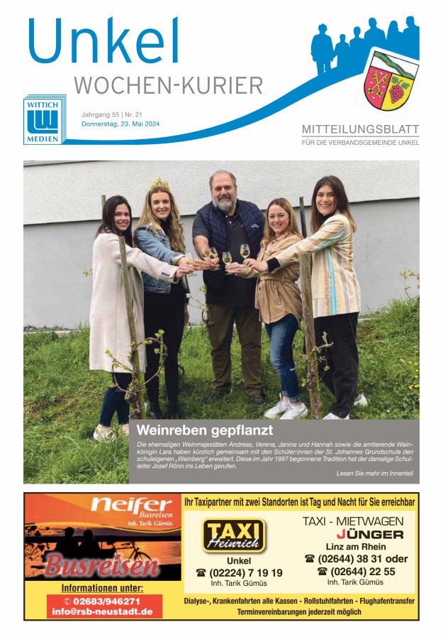 Titelblatt Wochen-Kurier Verbandsgemeinde Unkel Ausgabe: 20/2024