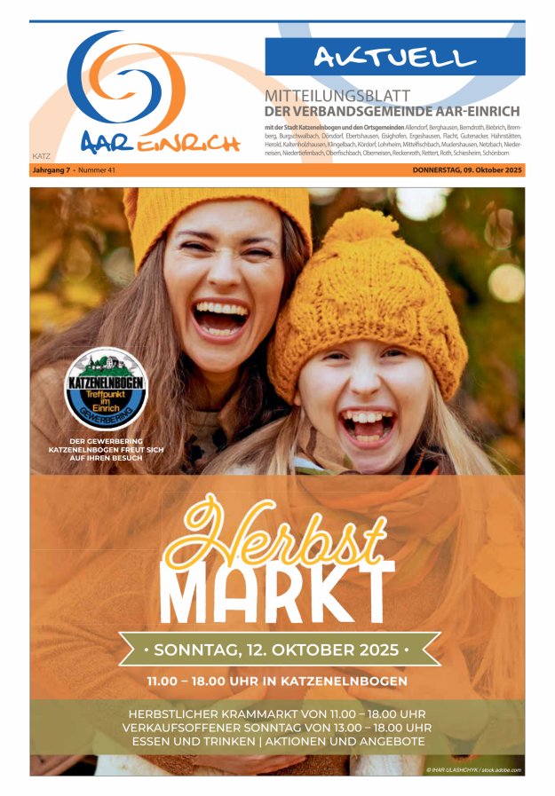 Titelblatt Mitteilungsblatt der Verbandsgemeinde Aar-Einrich, Ausgabe Katzenelnbogen Ausgabe: 40/2025