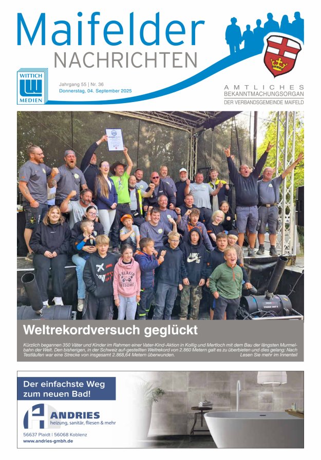 Titelblatt Maifelder Nachrichten - Wochenzeitung der Verbandsgemeinde Maifeld