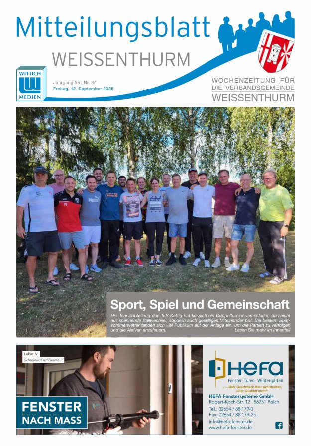 Titelblatt Mitteilungsblatt für den Bereich der Verbandsgemeinde Weißenthurm Ausgabe: 18/2024