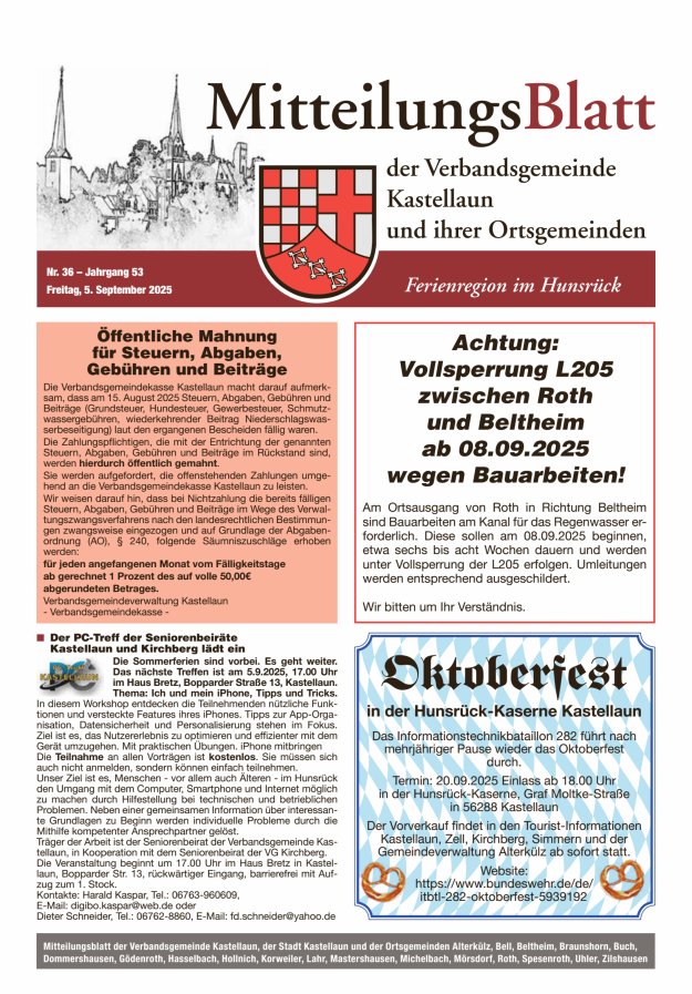 Titelblatt Mitteilungsblatt Kastellaun Ausgabe: 17/2024