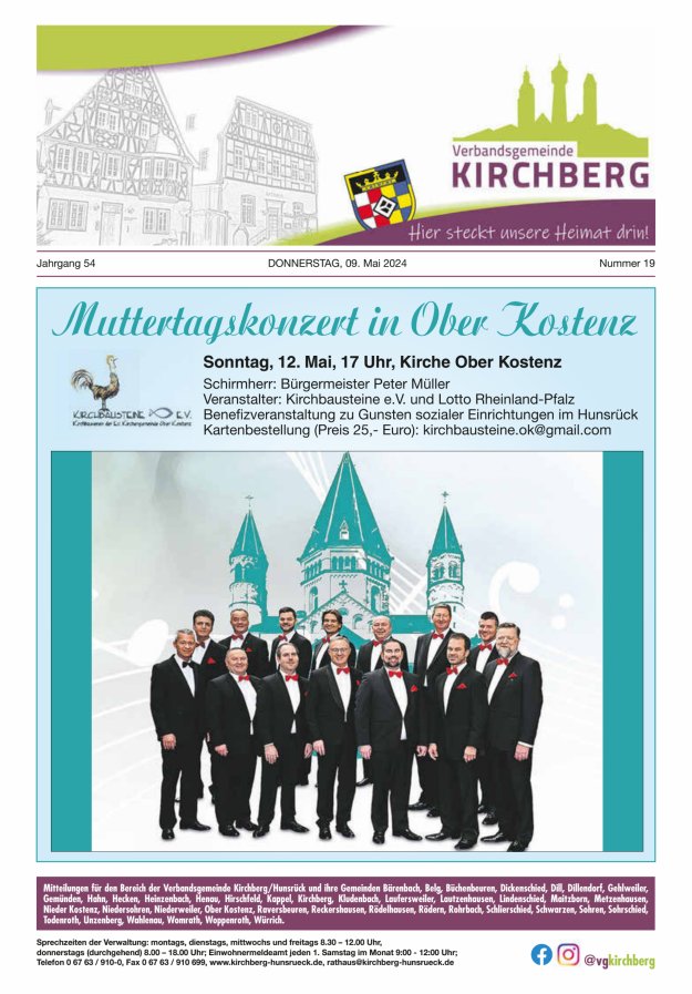 Titelblatt Mitteilungen der Verbandsgemeinde Kirchberg/Hunsrück Ausgabe: 17/2024