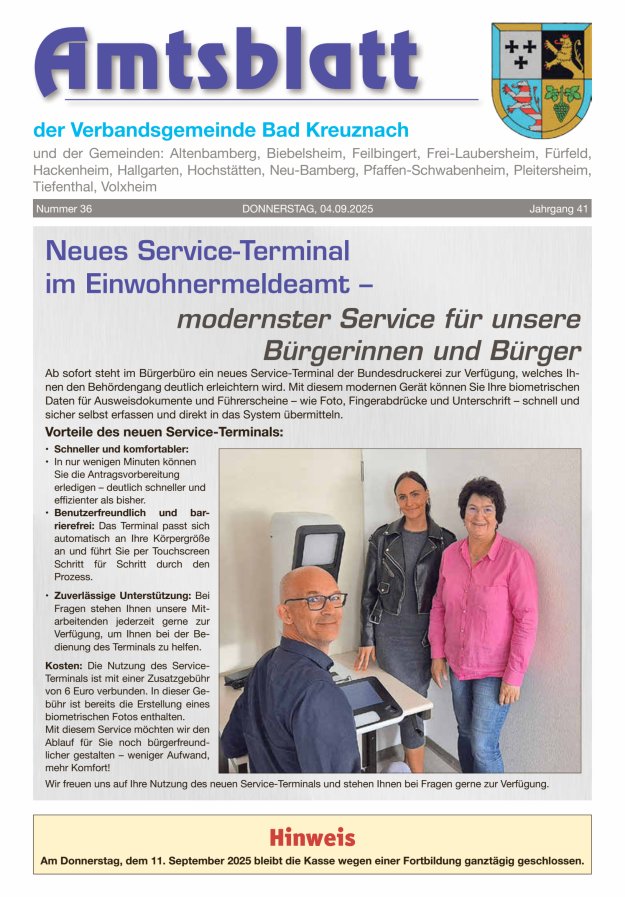 Titelblatt Amtsblatt der Verbandsgemeinde Bad Kreuznach Ausgabe: 22/2024